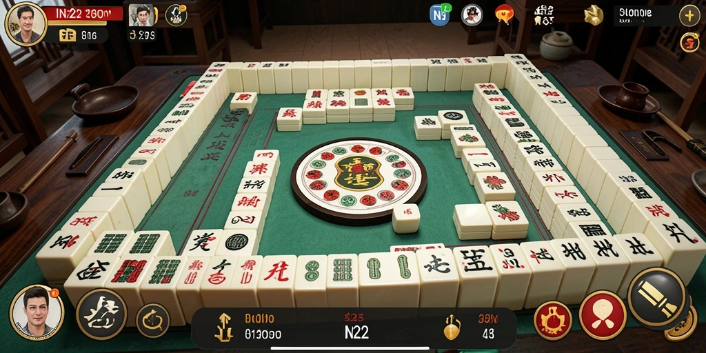 Screenshot gameplay IN22 menampilkan tuil Mahjong yang berwarna-warni dan menantang.
