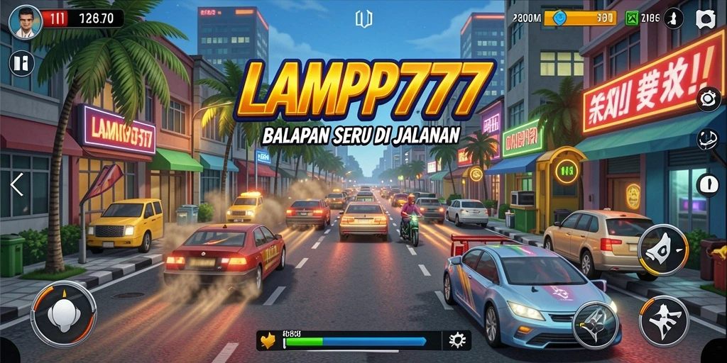 Tampilan gameplay seru dari LAMPU777 yang penuh aksi balapan.